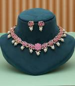 Graceful pink color meenakari necklace set elegant bridal party wear collection