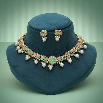 Premium pista green color meenakari necklace set traditional ethnic jewelry design 1