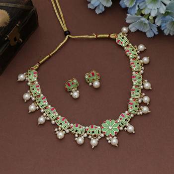 Premium pista green color meenakari necklace set traditional ethnic jewelry design 2