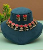 Designer rani & green color meenakari necklace set with antique artwork finish