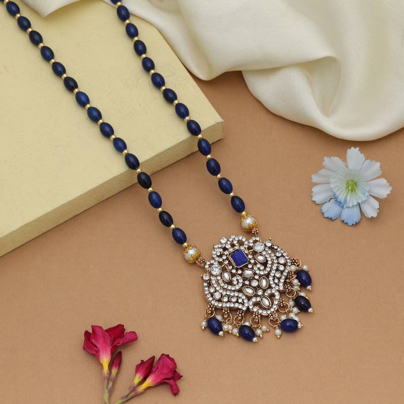 Elegant blue color stone necklace with premium party wear design
