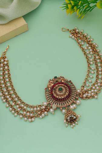 Elegant maroon & green color hair brooch traditional ethnic accessory for women