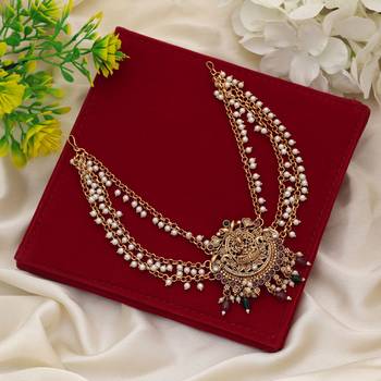 Stylish maroon & green color hair brooch with antique temple inspired artwork 2