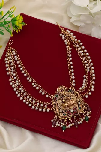 Premium maroon & green color hair brooch elegant bridal hair accessory design