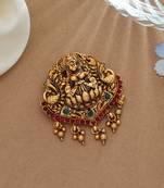 Stylish rani & green color temple hair barrette with antique artwork finish
