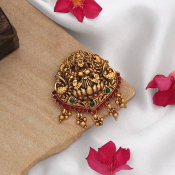 Stylish rani & green color temple hair barrette with antique artwork finish 2