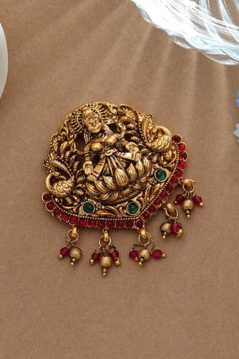 Graceful rani & green color temple hair barrette traditional festive hair accessory
