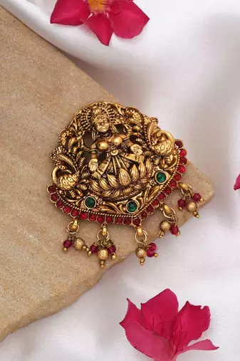 Graceful rani & green color temple hair barrette traditional festive hair accessory