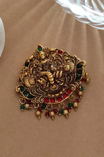 Designer rani & green color temple hair barrette for wedding hair styling