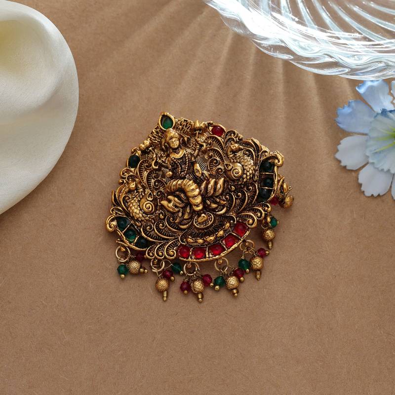 Designer rani & green color temple hair barrette for wedding hair styling