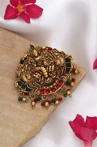 Designer rani & green color temple hair barrette for wedding hair styling