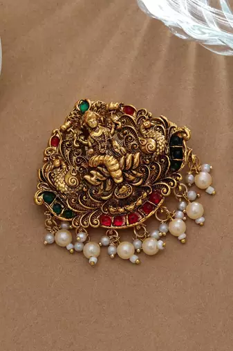 Antique rani & green color temple hair barrette traditional south indian design