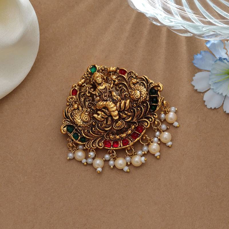 Antique rani & green color temple hair barrette traditional south indian design