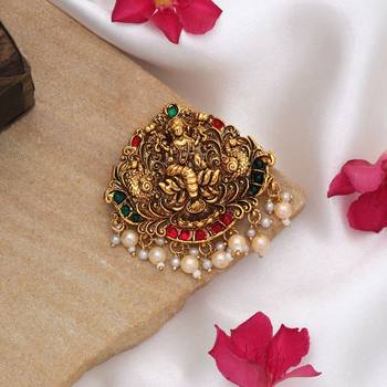 Antique rani & green color temple hair barrette traditional south indian design 2