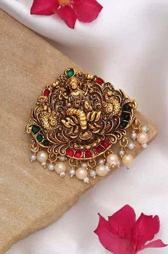 Antique rani & green color temple hair barrette traditional south indian design