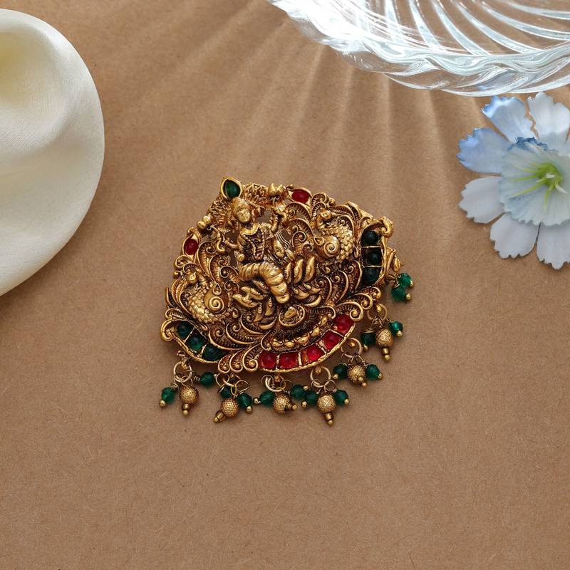Classic rani & green color temple hair barrette elegant festive wear accessory