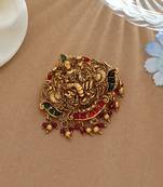 Royal rani & green color temple hair barrette with traditional temple artwork