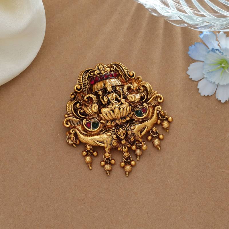 Premium rani & green color temple hair barrette antique bridal hair accessory