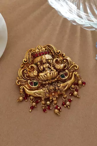 Classic rani & green color temple hair barrette elegant wedding wear collection