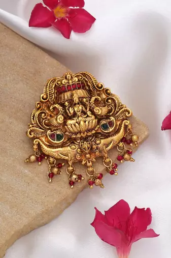 Classic rani & green color temple hair barrette elegant wedding wear collection