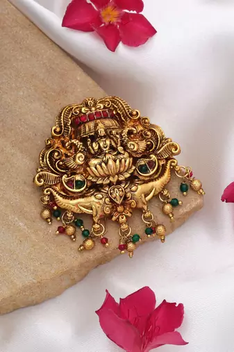 Designer rani & green color temple hair barrette traditional festive jewelry piece