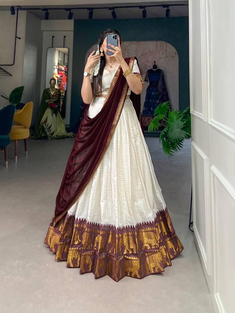 White Womens Traditional Lehenga Choli Set