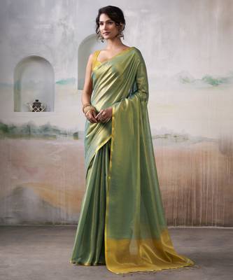 GREEN tissue silk blend saree for festive & party wear 1