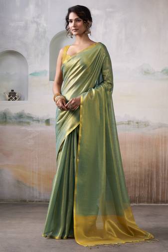  GREEN tissue silk blend saree for festive & party wear