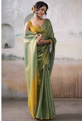  GREEN tissue silk blend saree for festive & party wear 2