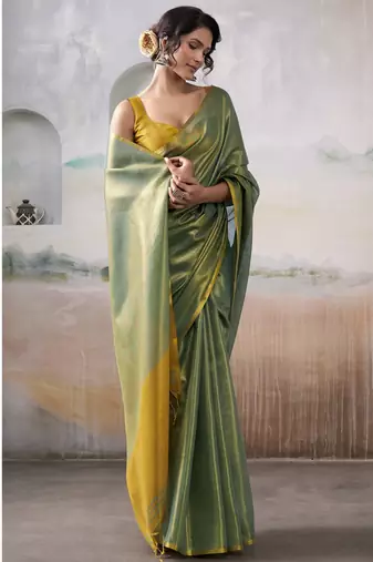  GREEN tissue silk blend saree for festive & party wear