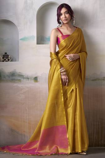 YELLOW tissue silk blend saree for festive & party wear