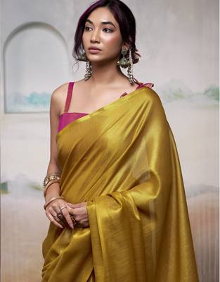YELLOW tissue silk blend saree for festive & party wear 2