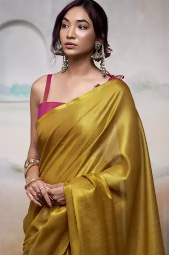 YELLOW tissue silk blend saree for festive & party wear
