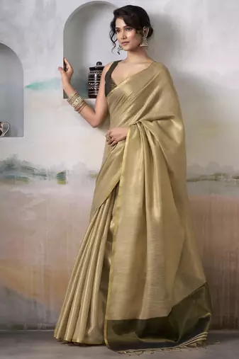 CREAM tissue silk blend saree for festive & party wear