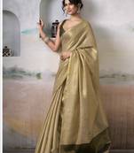 CREAM tissue silk blend saree for festive & party wear