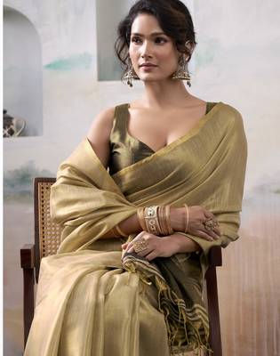 CREAM tissue silk blend saree for festive & party wear 2