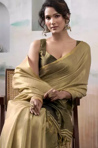 CREAM tissue silk blend saree for festive & party wear