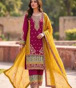 Rani pink silk blend embroidery sequin salwar suit 