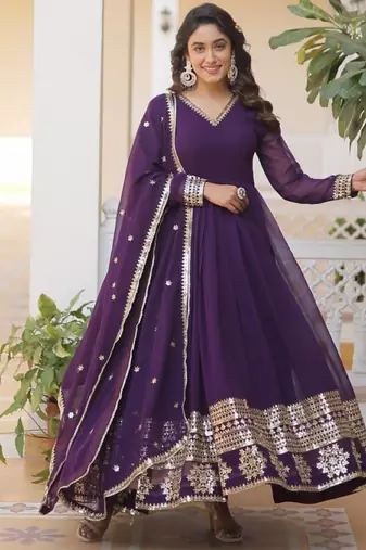Violet geogette embroidered gown - free size