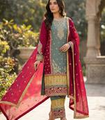 Blue silk blend embroidery sequin salwar suit 