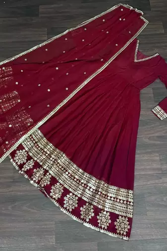 Red geogette embroidered gown - free size