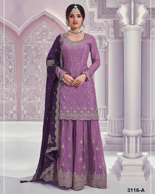 Lavender silk blend embroidery sequin salwar suit  1