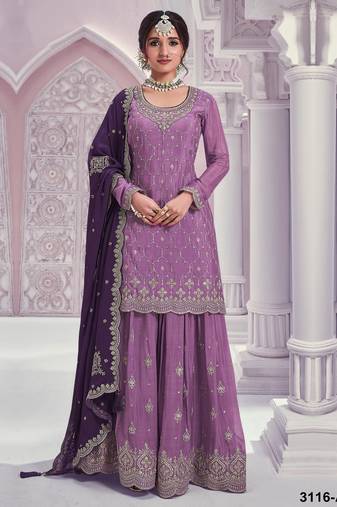 Lavender silk blend embroidery sequin salwar suit 
