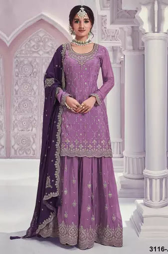 Lavender silk blend embroidery sequin salwar suit 