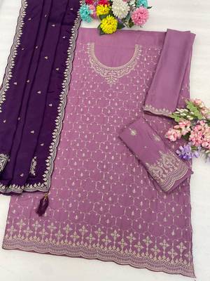 Lavender silk blend embroidery sequin salwar suit  2