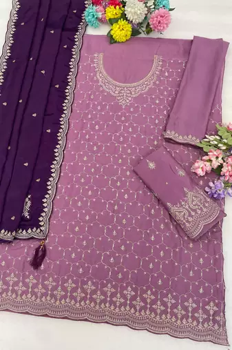 Lavender silk blend embroidery sequin salwar suit 