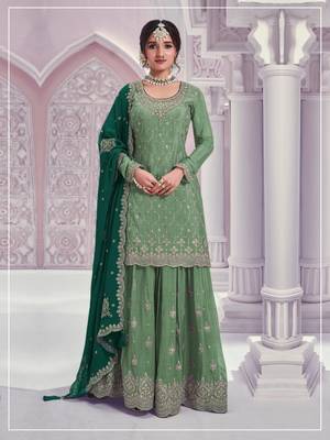 Green silk blend embroidery sequin salwar suit  1