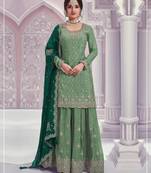 Green silk blend embroidery sequin salwar suit 