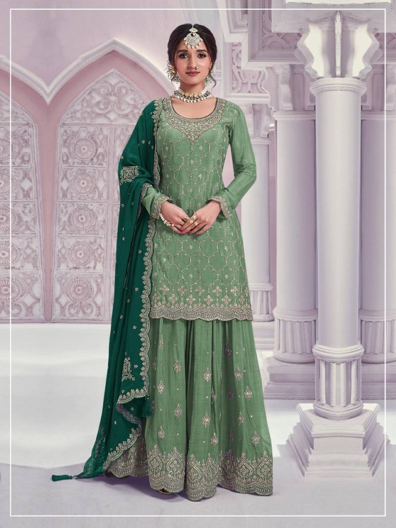 Green silk blend embroidery sequin salwar suit 