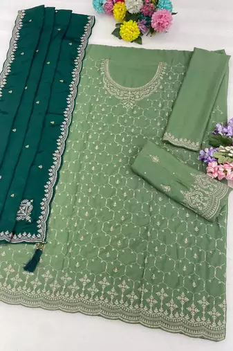 Green silk blend embroidery sequin salwar suit 